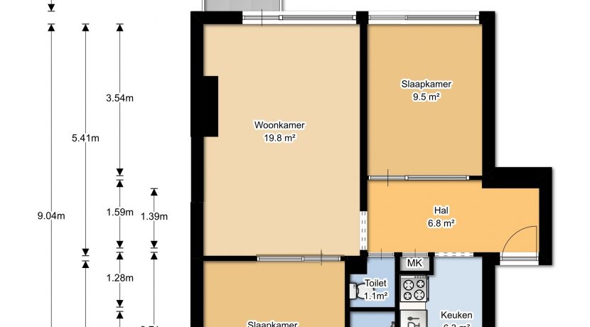 Deels gestoffeerd driekamerappartement op de tweede etage met dubbel balkon en vrij uitzicht @Badhoevedorp Einsteinlaan 131 is te huur voor twee jaar plattegrond
